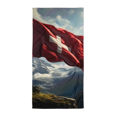 Schweizer Flagge und Berge im Hintergrund - Fotorealistische Malerei - Handtuch berge xxx Default Title