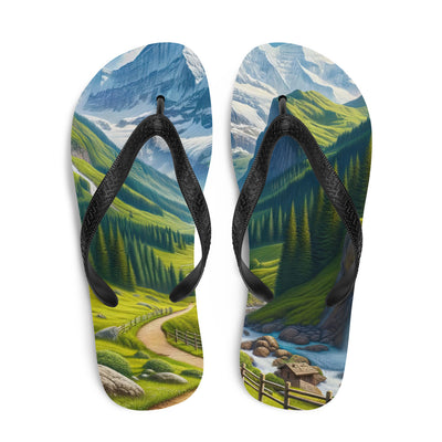 Wanderer in den Bergen und Wald: Digitale Malerei mit grünen kurvenreichen Pfaden - Flip Flops wandern xxx yyy zzz