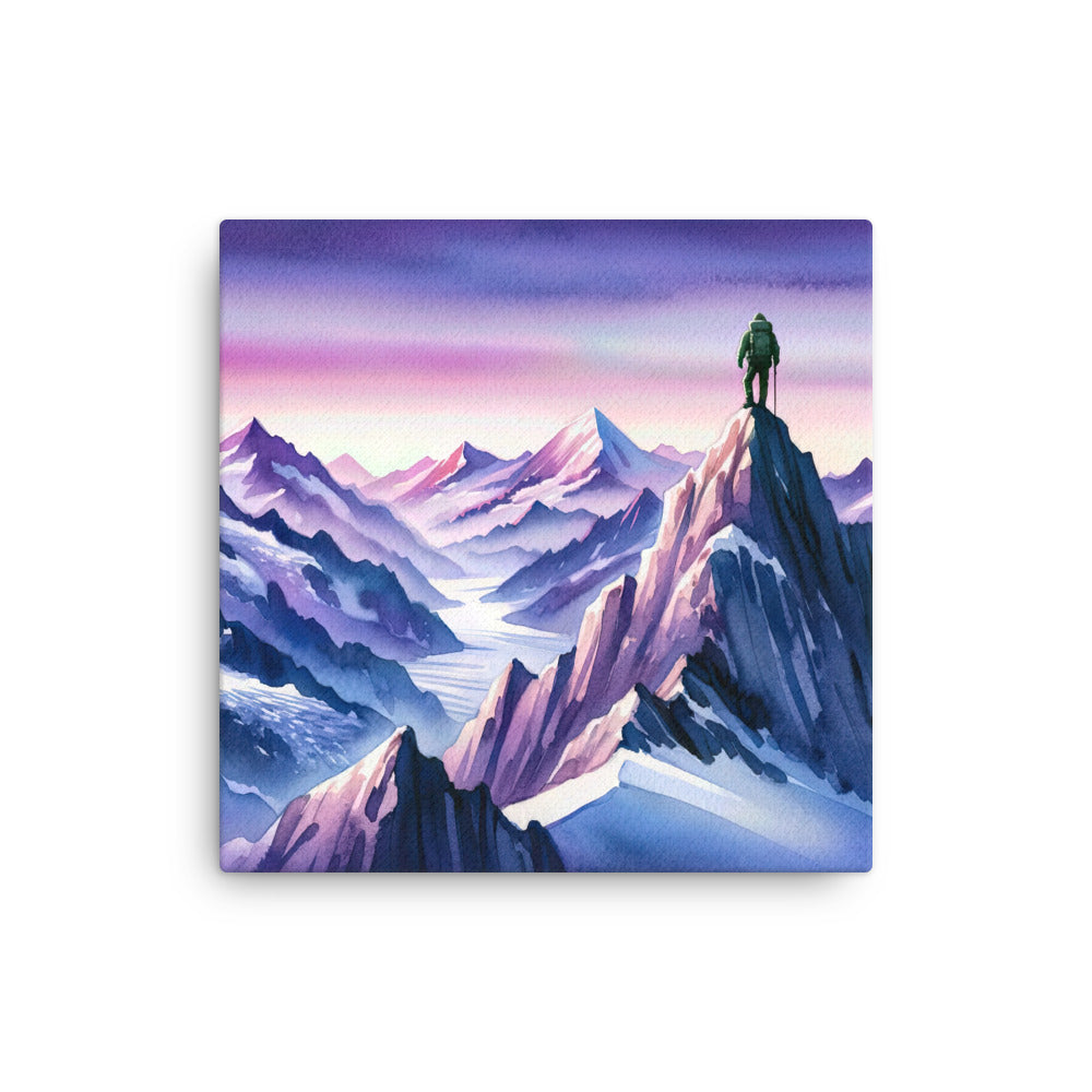 Aquarell eines Bergsteigers auf einem Alpengipfel in der Abenddämmerung - Dünne Leinwand wandern xxx yyy zzz 40.6 x 40.6 cm