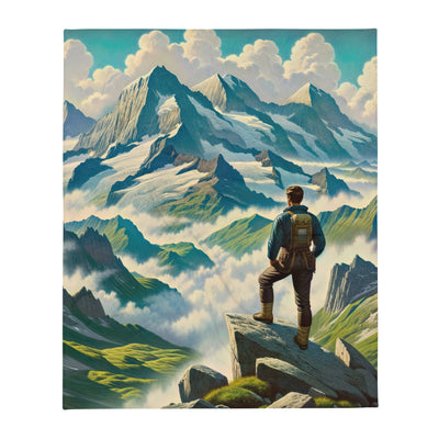 Panoramablick der Alpen mit Wanderer auf einem Hügel und schroffen Gipfeln - Überwurfdecke wandern xxx yyy zzz 127 x 152.4 cm