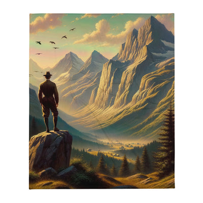 Ölgemälde eines Schweizer Wanderers in den Alpen bei goldenem Sonnenlicht - Überwurfdecke wandern xxx yyy zzz 127 x 152.4 cm