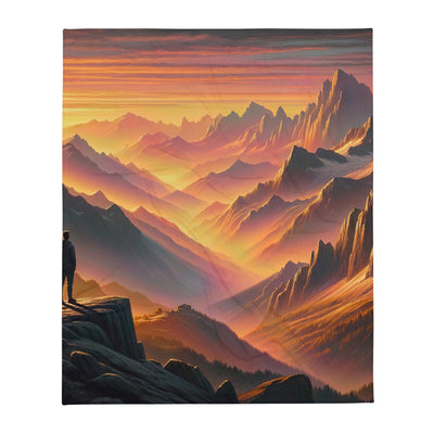 Ölgemälde der Alpen in der goldenen Stunde mit Wanderer, Orange-Rosa Bergpanorama - Überwurfdecke wandern xxx yyy zzz 127 x 152.4 cm