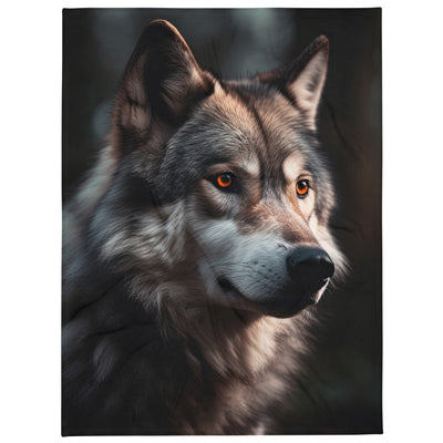 Wolf Porträt - Fotorealistische Malerei - Überwurfdecke camping xxx 152.4 x 203.2 cm