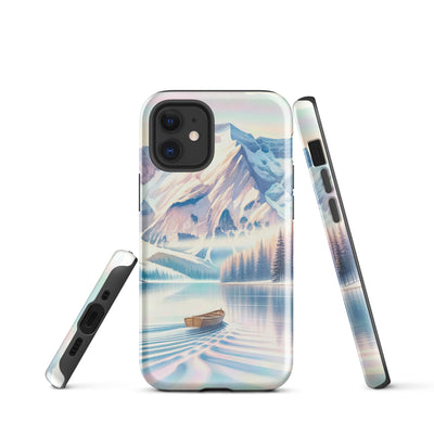 Aquarell eines klaren Alpenmorgens, Boot auf Bergsee in Pastelltönen - iPhone Schutzhülle (robust) berge xxx yyy zzz iPhone 12 mini