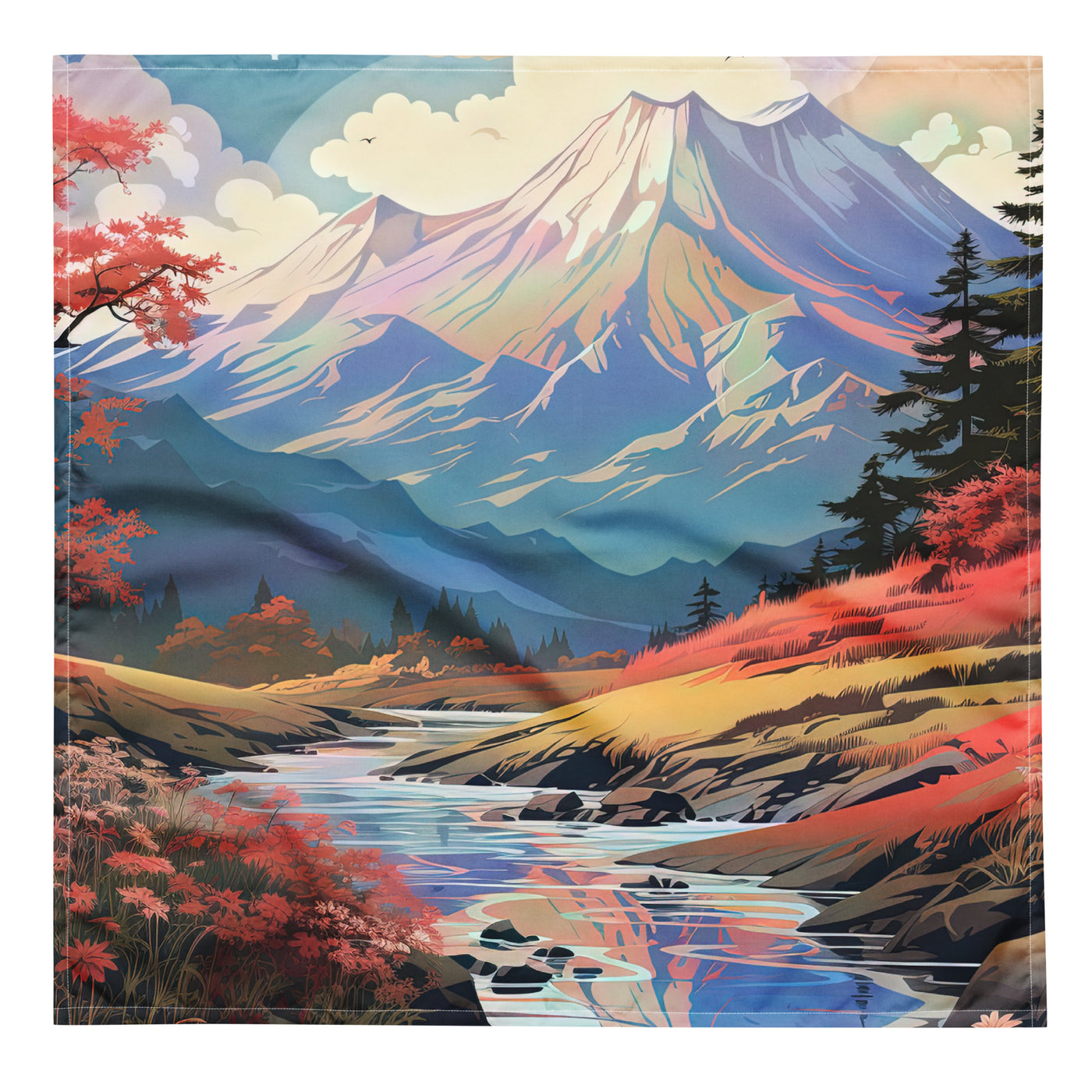 Berge. Fluss und Blumen - Malerei - Bandana (All-Over Print) berge xxx L