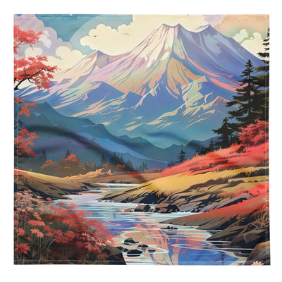 Berge. Fluss und Blumen - Malerei - Bandana (All-Over Print) berge xxx L
