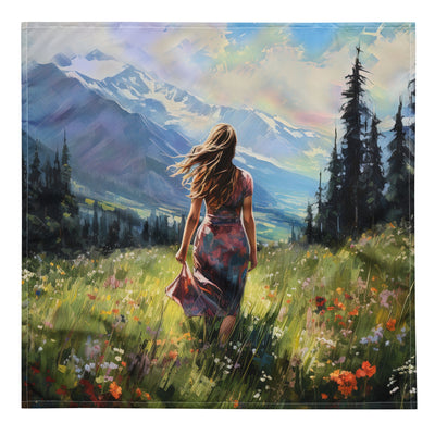Frau mit langen Kleid im Feld mit Blumen - Berge im Hintergrund - Malerei - Bandana (All-Over Print) berge xxx L