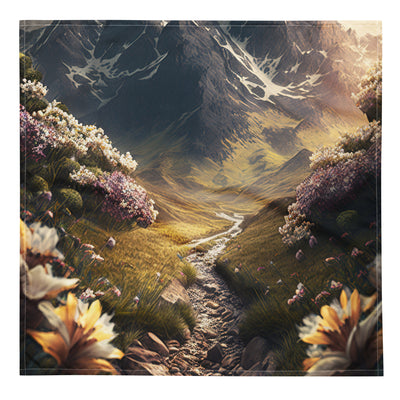 Epischer Berg, steiniger Weg und Blumen - Realistische Malerei - Bandana (All-Over Print) berge xxx L