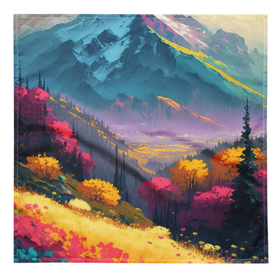 Berge, pinke und gelbe Bäume, sowie Blumen - Farbige Malerei - Bandana (All-Over Print) berge xxx L