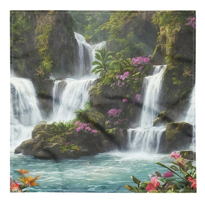 Wasserfall im Wald und Blumen - Schöne Malerei - Bandana (All-Over Print) camping xxx L