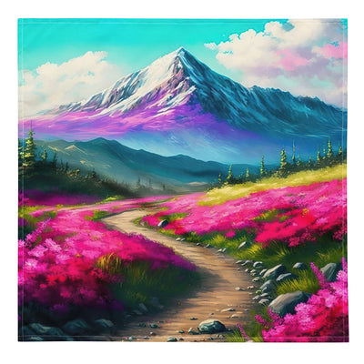 Berg, pinke Blumen und Wanderweg - Landschaftsmalerei - Bandana (All-Over Print) berge xxx L