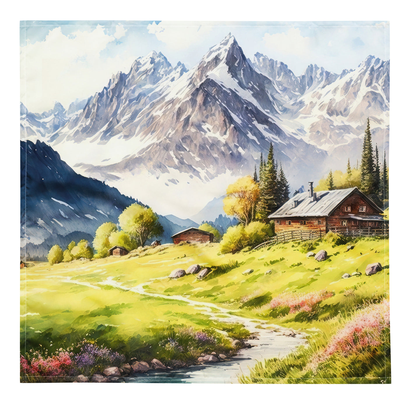 Epische Berge und Berghütte - Landschaftsmalerei - Bandana (All-Over Print) berge xxx L