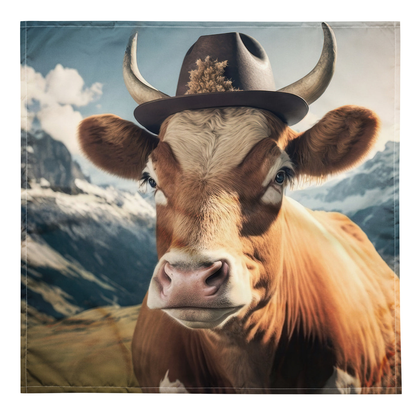 Kuh mit Hut in den Alpen - Berge im Hintergrund - Landschaftsmalerei - Bandana (All-Over Print) berge xxx L