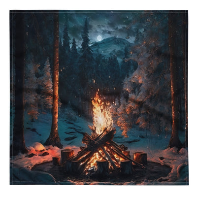 Lagerfeuer beim Camping - Wald mit Schneebedeckten Bäumen - Malerei - Bandana (All-Over Print) camping xxx L