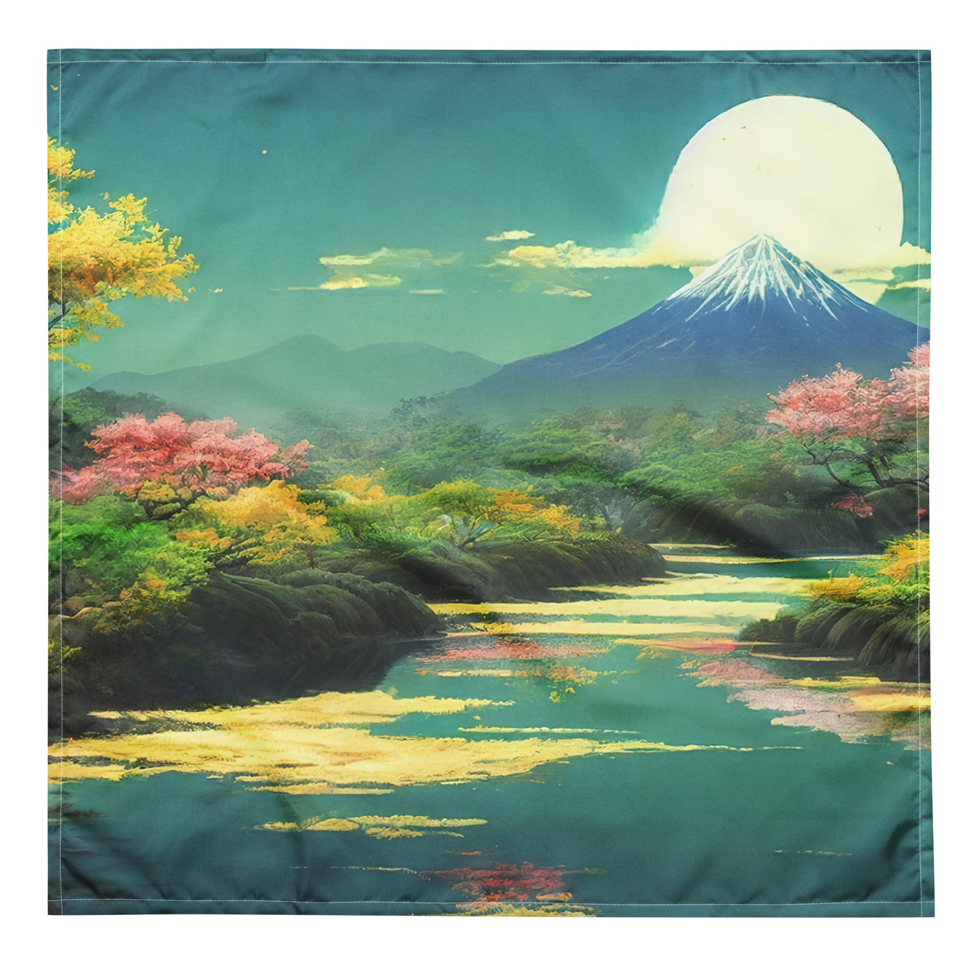 Berg, See und Wald mit pinken Bäumen - Landschaftsmalerei - Bandana (All-Over Print) berge xxx L
