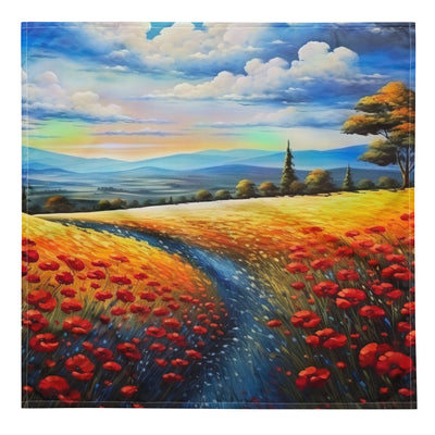 Feld mit roten Blumen und Berglandschaft - Landschaftsmalerei - Bandana (All-Over Print) berge xxx L