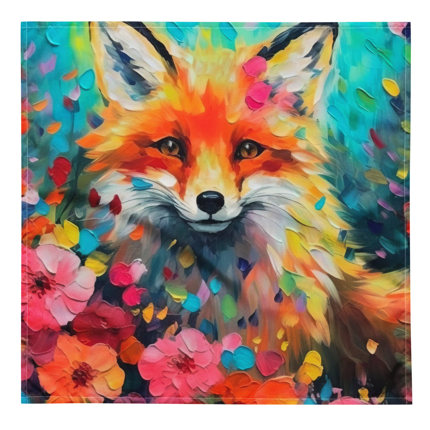 Schöner Fuchs im Blumenfeld - Farbige Malerei - Bandana (All-Over Print) camping xxx L