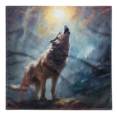 Heulender Wolf auf Berggipfel und Mond im Hintergrund – Abstrakte Malerei - Bandana (All-Over Print) camping xxx L