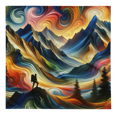 Abstraktes Kunstgemälde der Alpen mit wirbelnden, lebendigen Farben und dynamischen Mustern. Wanderer Silhouette - All-Over Print wandern xxx yyy zzz L
