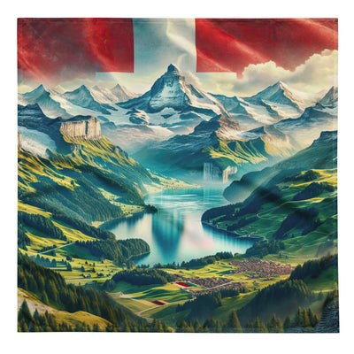 Berg Panorama: Schneeberge und Täler mit Schweizer Flagge - Bandana (All-Over Print) berge xxx yyy zzz L