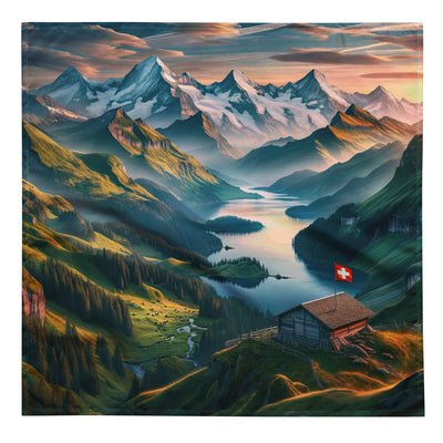 Schweizer Flagge, Alpenidylle: Dämmerlicht, epische Berge und stille Gewässer - Bandana (All-Over Print) berge xxx yyy zzz L