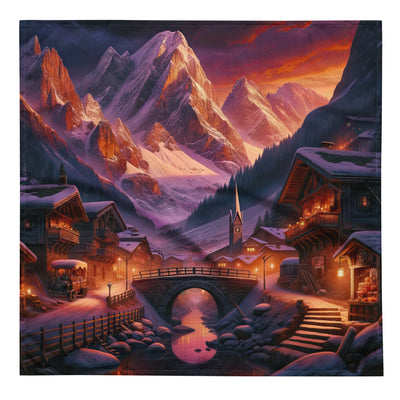Magische Alpenstunde: Digitale Kunst mit warmem Himmelsschein über schneebedeckte Berge - Bandana (All-Over Print) berge xxx yyy zzz L