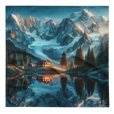 Stille Alpenmajestätik: Digitale Kunst mit Schnee und Bergsee-Spiegelung - Bandana (All-Over Print) berge xxx yyy zzz L