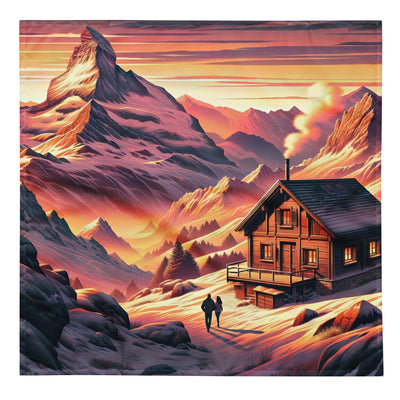 Berghütte im goldenen Sonnenuntergang: Digitale Alpenillustration - Bandana (All-Over Print) berge xxx yyy zzz L