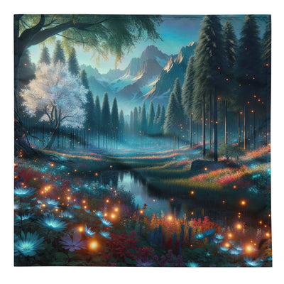 Ätherischer Alpenwald: Digitale Darstellung mit leuchtenden Bäumen und Blumen - Bandana (All-Over Print) camping xxx yyy zzz L