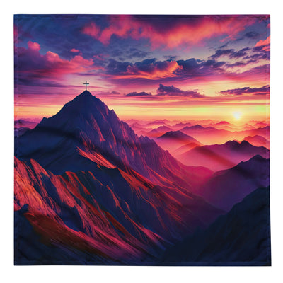 Dramatischer Alpen-Sonnenaufgang, Gipfelkreuz und warme Himmelsfarben - Bandana (All-Over Print) berge xxx yyy zzz L