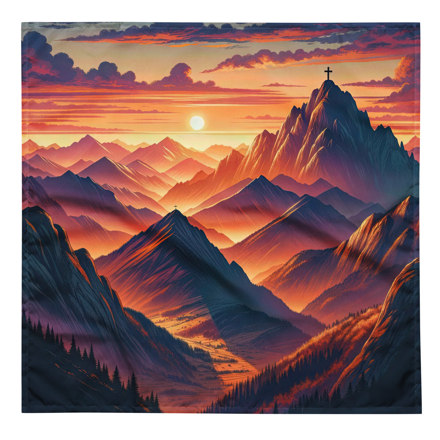 Dramatischer Alpen-Sonnenuntergang, Gipfelkreuz in Orange-Rosa - Bandana (All-Over Print) berge xxx yyy zzz L
