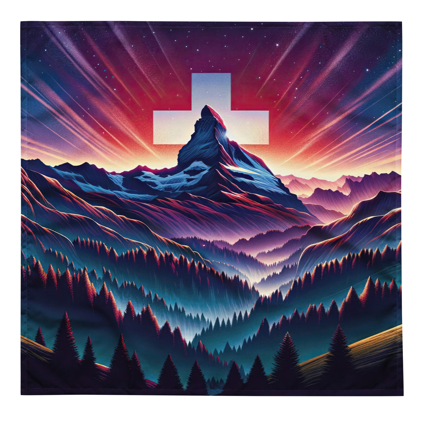 Alpenszene in Dämmerung mit Schweizer Flagge - Bandana (All-Over Print) berge xxx yyy zzz L