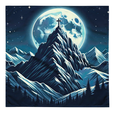 Mondnacht und Gipfelkreuz in den Alpen, glitzernde Schneegipfel - Bandana (All-Over Print) berge xxx yyy zzz L