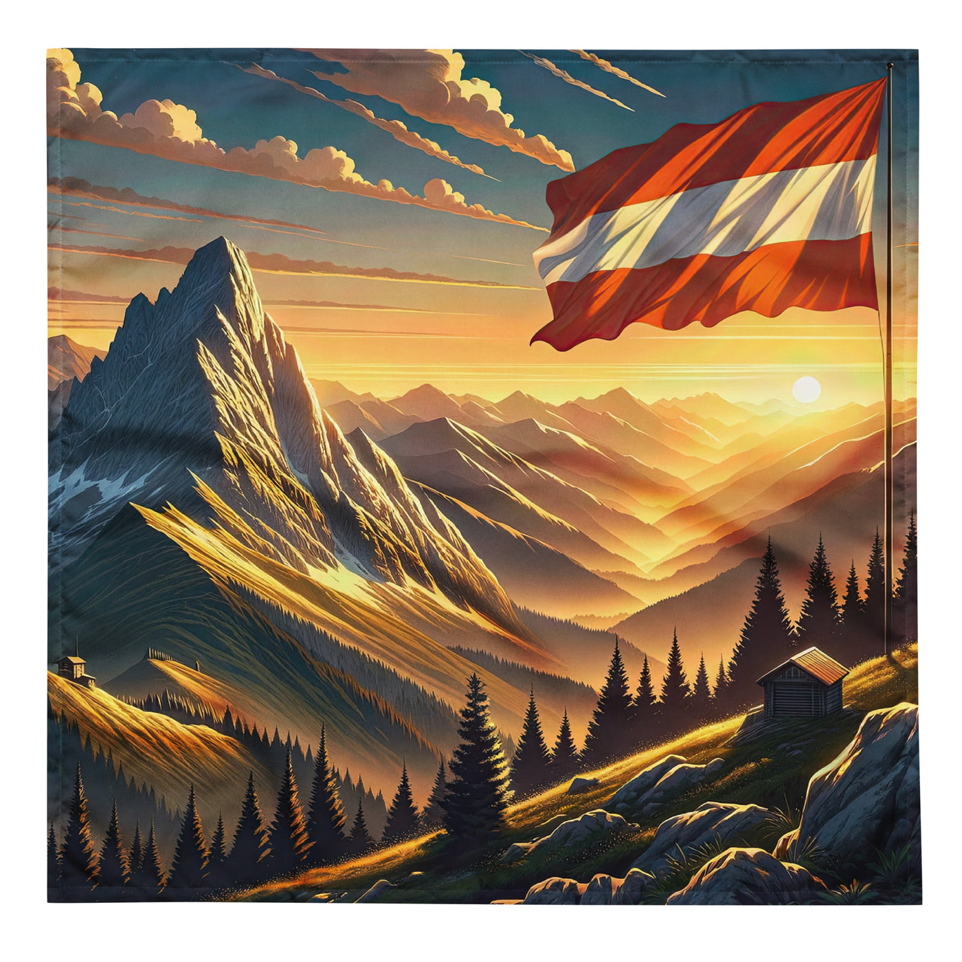 Ruhiger Alpenabend mit österreichischer Flagge und goldenem Sonnenuntergang - Bandana (All-Over Print) berge xxx yyy zzz L