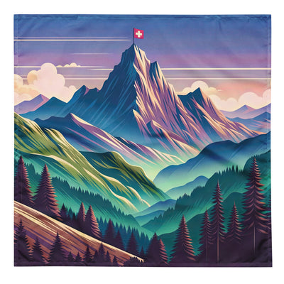 Harmonische Berglandschaft mit Schweizer Flagge auf Gipfel - Bandana (All-Over Print) berge xxx yyy zzz L