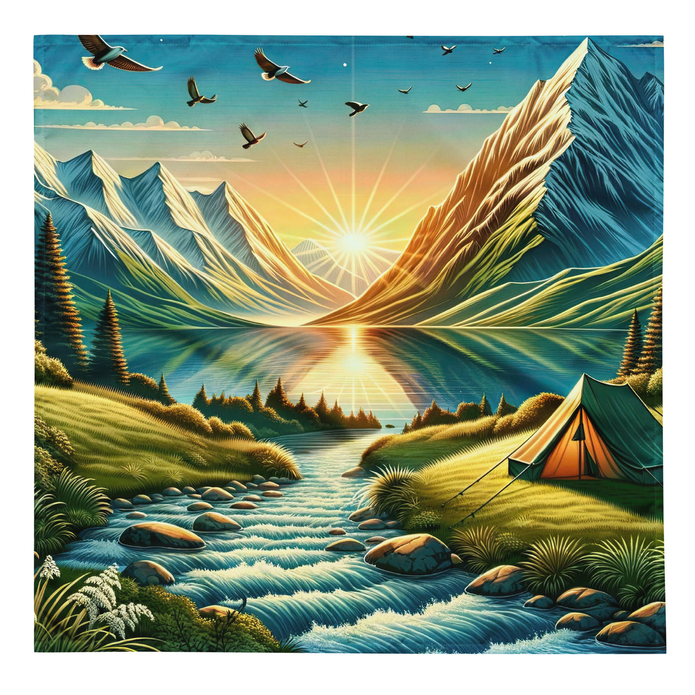 Zelt im Alpenmorgen mit goldenem Licht, Schneebergen und unberührten Seen - Bandana (All-Over Print) berge xxx yyy zzz L