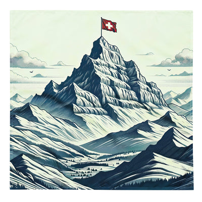 Ausgedehnte Bergkette mit dominierendem Gipfel und wehender Schweizer Flagge - Bandana (All-Over Print) berge xxx yyy zzz L