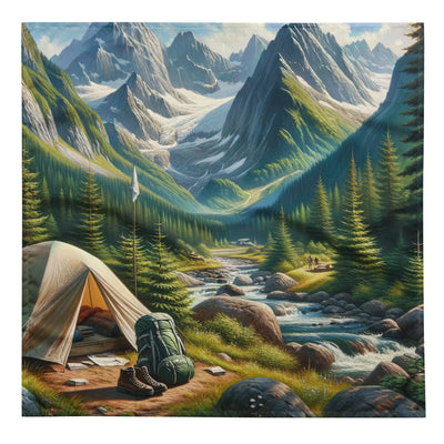 Ölgemälde der Alpensommerlandschaft mit Zelt, Gipfeln, Wäldern und Bächen - Bandana (All-Over Print) camping xxx yyy zzz L