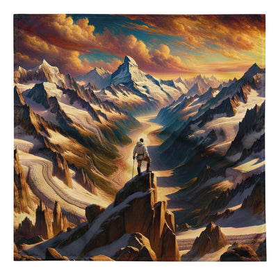 Ölgemälde eines Wanderers auf einem Hügel mit Panoramablick auf schneebedeckte Alpen und goldenen Himmel - Bandana (All-Over Print) wandern xxx yyy zzz L