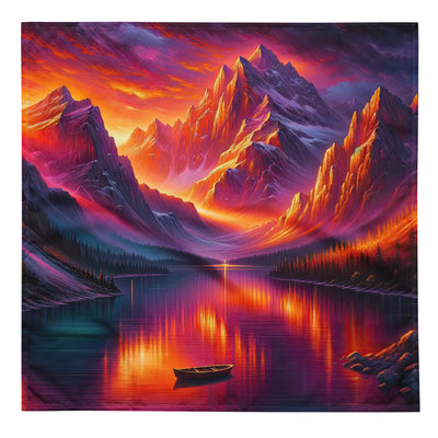 Ölgemälde eines Bootes auf einem Bergsee bei Sonnenuntergang, lebendige Orange-Lila Töne - Bandana (All-Over Print) berge xxx yyy zzz L