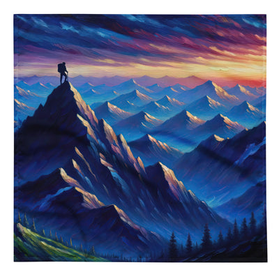 Ölgemälde eines ruhigen Alpenabends mit Bergsteigersilhouette auf dem Gipfel - Bandana (All-Over Print) wandern xxx yyy zzz L