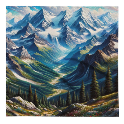 Panorama-Ölgemälde der Alpen mit schneebedeckten Gipfeln und schlängelnden Flusstälern - Bandana (All-Over Print) berge xxx yyy zzz L