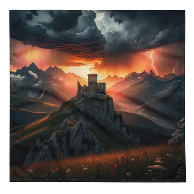 Foto einer Alpenburg bei stürmischem Sonnenuntergang, dramatische Wolken und Sonnenstrahlen - Bandana (All-Over Print) berge xxx yyy zzz L