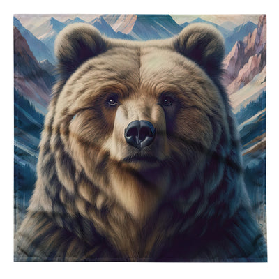 Foto eines Bären vor abstrakt gemalten Alpenbergen, Oberkörper im Fokus - Bandana (All-Over Print) camping xxx yyy zzz L