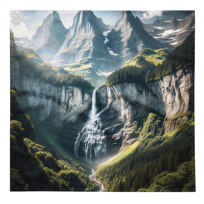 Foto der sommerlichen Alpen mit üppigen Gipfeln und Wasserfall - Bandana (All-Over Print) berge xxx yyy zzz L