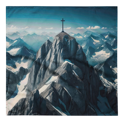 Foto der Alpen mit Gipfelkreuz an einem klaren Tag, schneebedeckte Spitzen vor blauem Himmel - Bandana (All-Over Print) berge xxx yyy zzz L