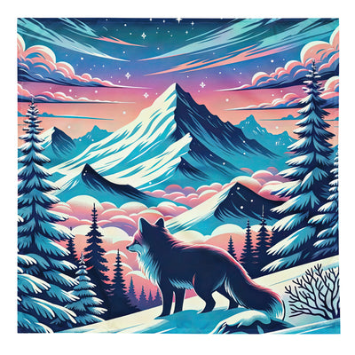Vektorgrafik eines alpinen Winterwunderlandes mit schneebedeckten Kiefern und einem Fuchs - Bandana (All-Over Print) camping xxx yyy zzz L