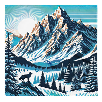 Vektorgrafik eines Wolfes im winterlichen Alpenmorgen, Berge mit Schnee- und Felsmustern - Bandana (All-Over Print) berge xxx yyy zzz L