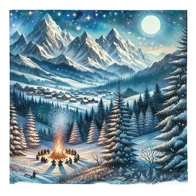Aquarell eines Winterabends in den Alpen mit Lagerfeuer und Wanderern, glitzernder Neuschnee - Bandana (All-Over Print) camping xxx yyy zzz L