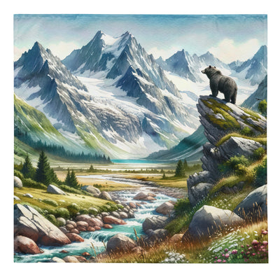 Aquarellmalerei eines Bären und der sommerlichen Alpenschönheit mit schneebedeckten Ketten - Bandana (All-Over Print) camping xxx yyy zzz L